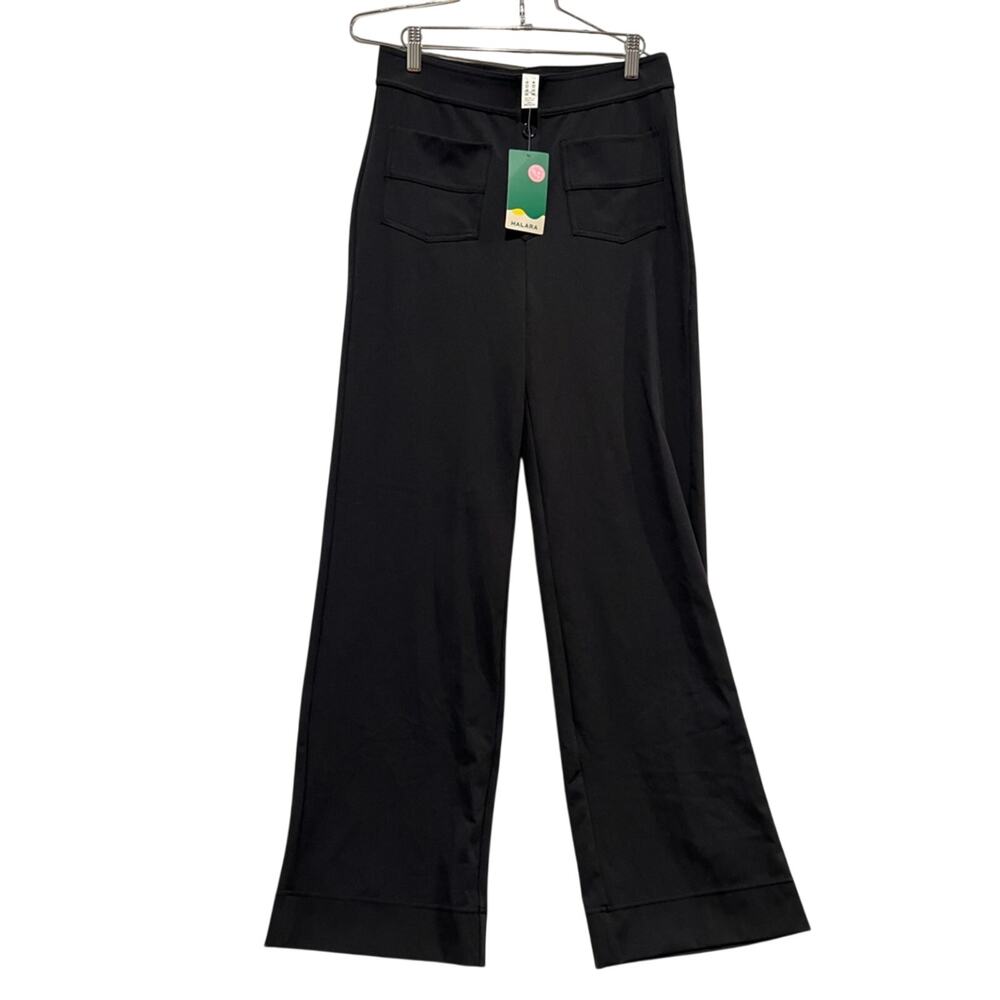 HALARA Black Wide-Leg Pull-On Pants Button Front Patch Pockets Medium 32 inseam